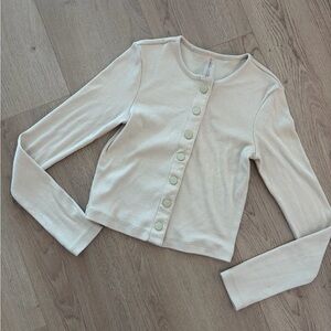 OUTDOOR VOICES CozyRib Cropped Cardigan in Wheat Size S